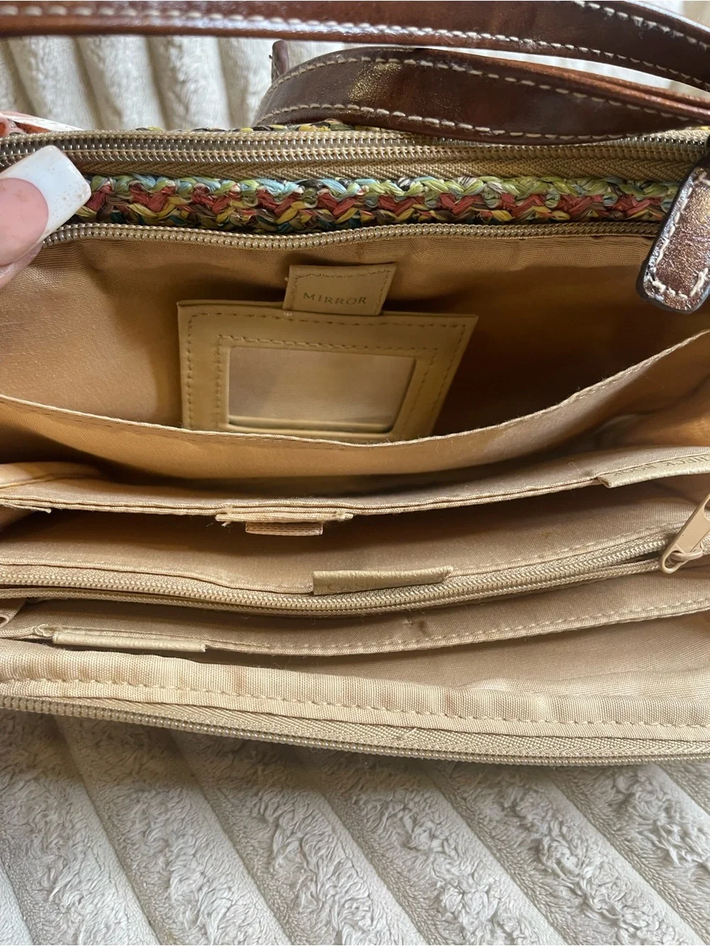 Rosetti Multicolor Woven Straw Crossbody Bag Brown Leather Trim Purse - Picture 7 of 8